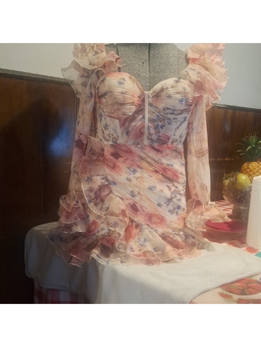 Floral Ruffled Dress with Sheer Sleeves